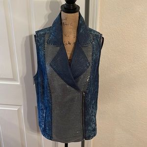 Cotton denim look zip vest